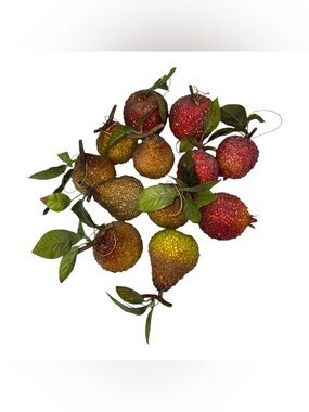 Vtg Lot of 12 Glitter Beaded Fruits Christmas Ornaments Apples Pear Pomegranate